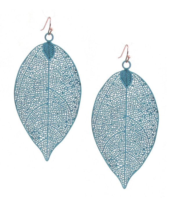 Paper thin brass metal filigree leaf earring