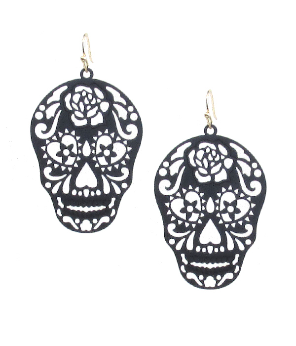 PAPER THIN BRASS METAL FILIGREE SUGAR SKULL EARRING