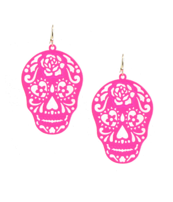 PAPER THIN BRASS METAL FILIGREE SUGAR SKULL EARRING