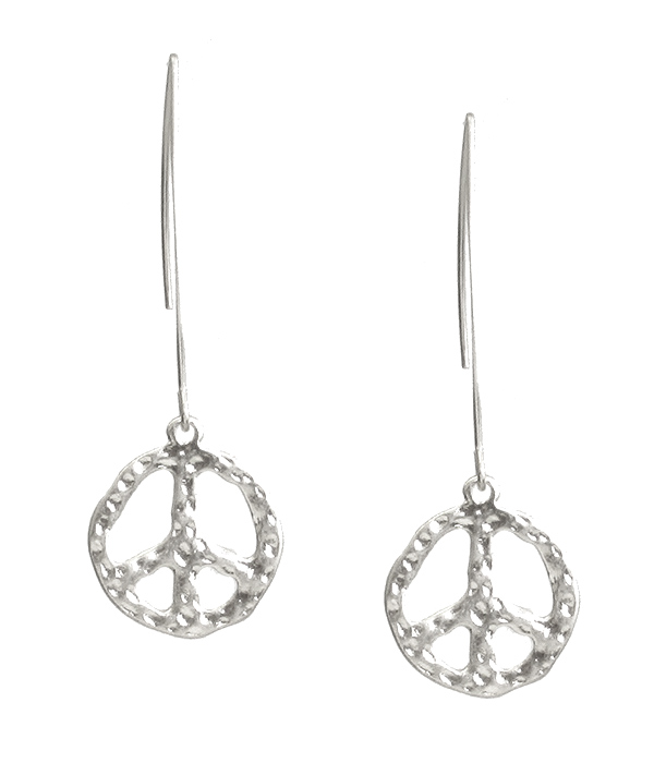 TEXTURED METAL PEACE SIGN EARRING