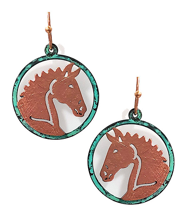 SCRATCH METAL HORSE HEAD EARRING - BRASS METAL