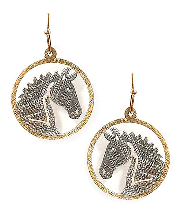 SCRATCH METAL HORSE HEAD EARRING