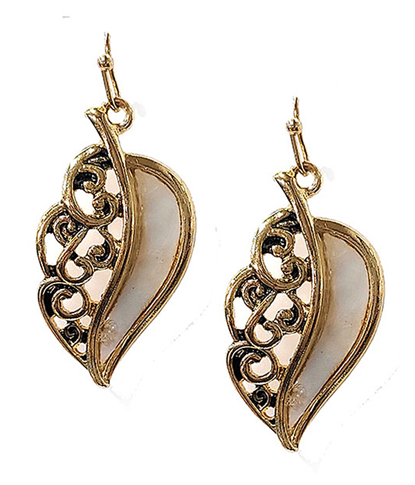 METAL FILIGREE ABALONE LEAF EARRING