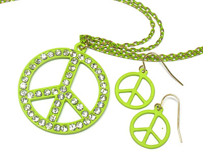 Crystal peace pendant double strands necklace and earring set 