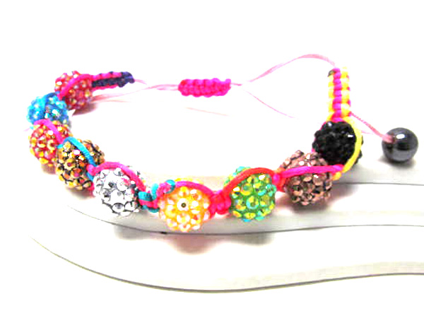 Crystal fire ball braided with cord basketball wives inspired stretch bracelet