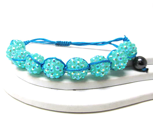 Crystal fire ball braided with cord basketball wives inspired stretch bracelet
