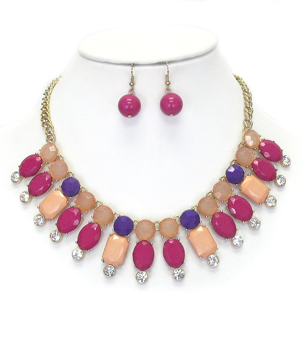 MULTI COLOR AND SHAPE ACRYLIC LINK NECKLACE EARRING SET