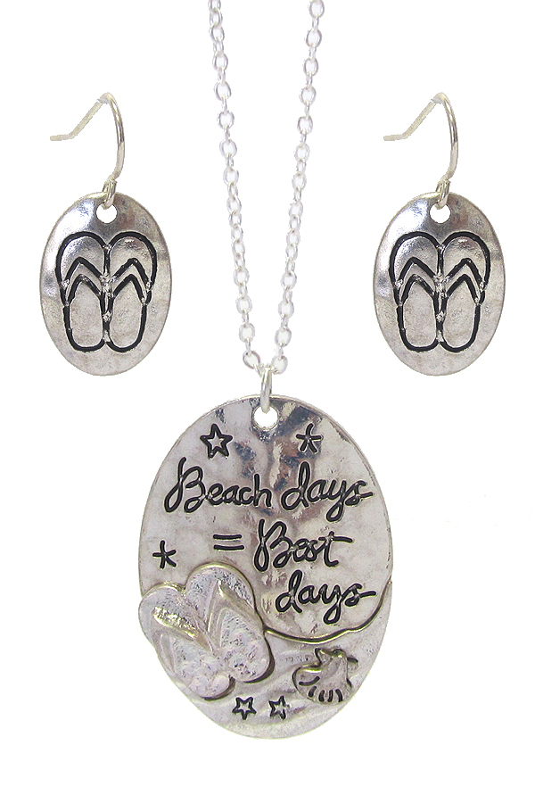 Sealife theme message pendant necklace set - beach days best days