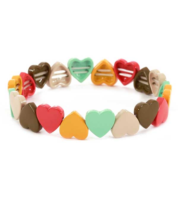 Multi heart metal epoxy stretch bracelet