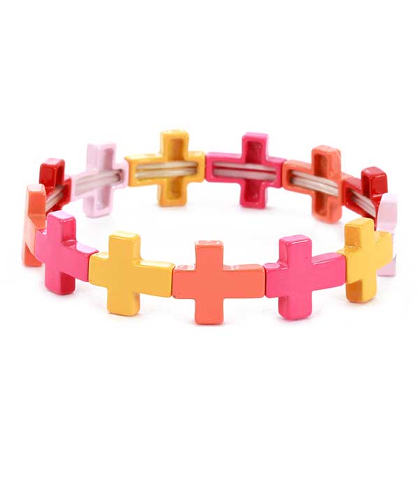 Multi cross metal epoxy stretch bracelet