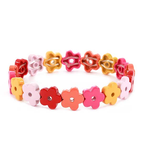 MULTI FLOWER METAL EPOXY STRETCH BRACELET