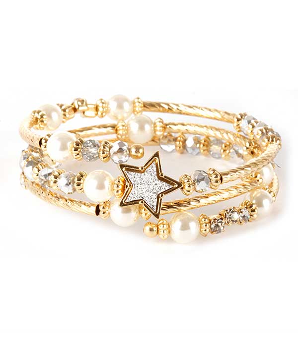 DRUZY AND PEARL MIX COIL BRACELET - STAR