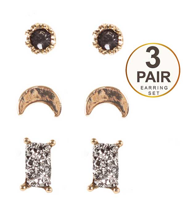 3 PAIR EARRING SET - MOON