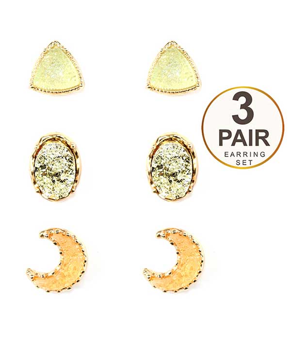 DRUZY 3 PAIR EARRING SET - MOON