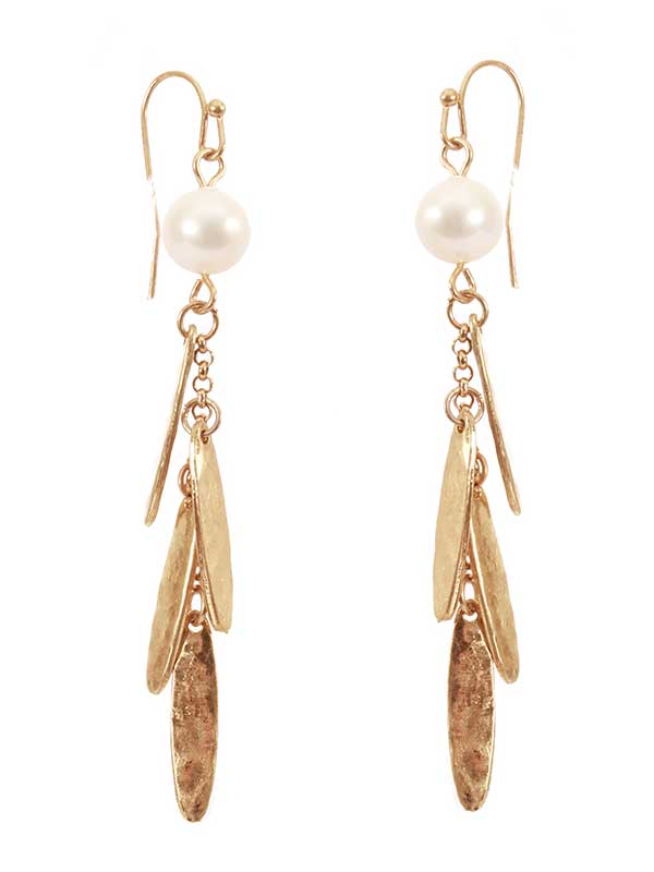 FRESHWATER PEARL AND METAL BAR DANGLE DROP EARRING