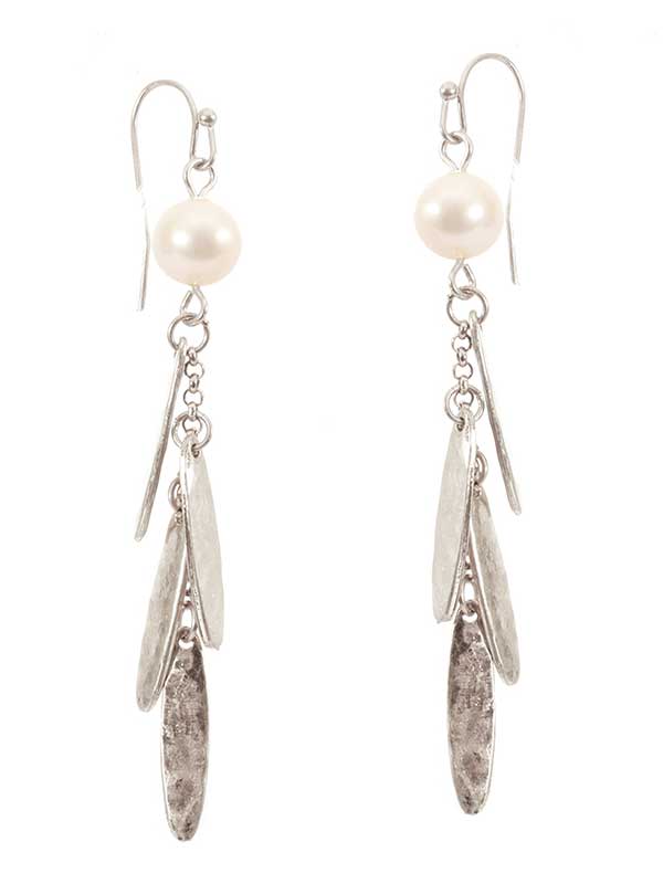 FRESHWATER PEARL AND METAL BAR DANGLE DROP EARRING