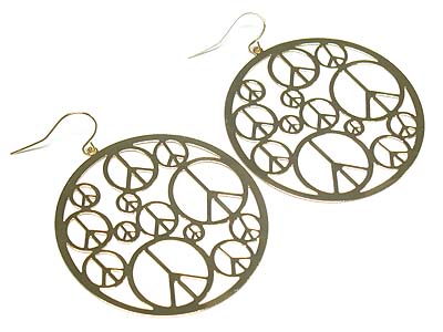 Peace mark pattern metal round earring