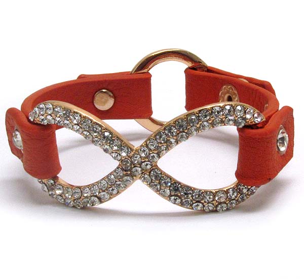 Crystal stud infinite symbol and leatherette band bracelet