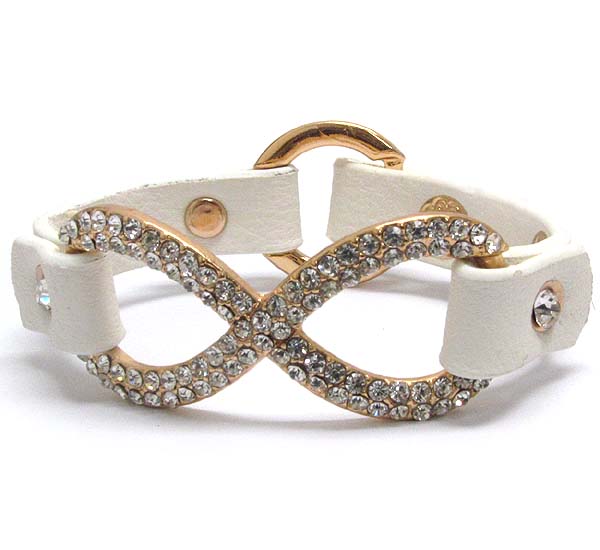 Crystal stud infinite symbol and leatherette band bracelet