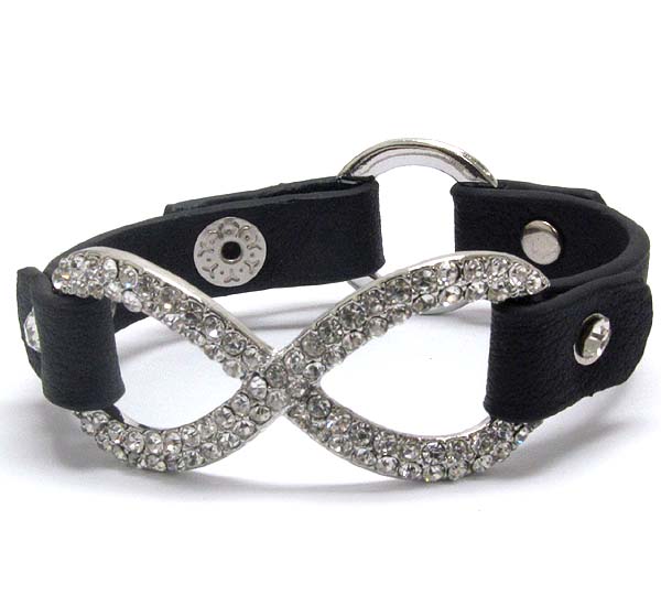 Crystal stud infinite symbol and leatherette band bracelet