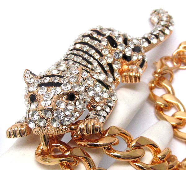 Crystal deco tiger pendant and chain necklace