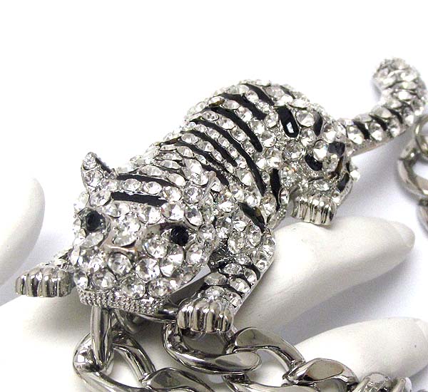 Crystal deco tiger pendant and chain necklace