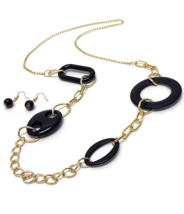 Acrylic and metal long chain necklace earring set