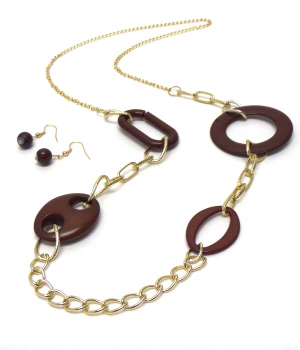 Acrylic and metal long chain necklace earring set