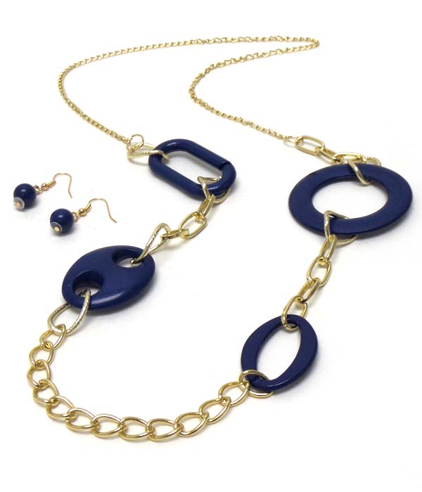 Acrylic and metal long chain necklace earring set