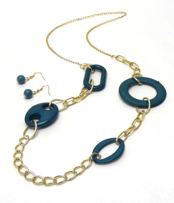 Acrylic and metal long chain necklace earring set