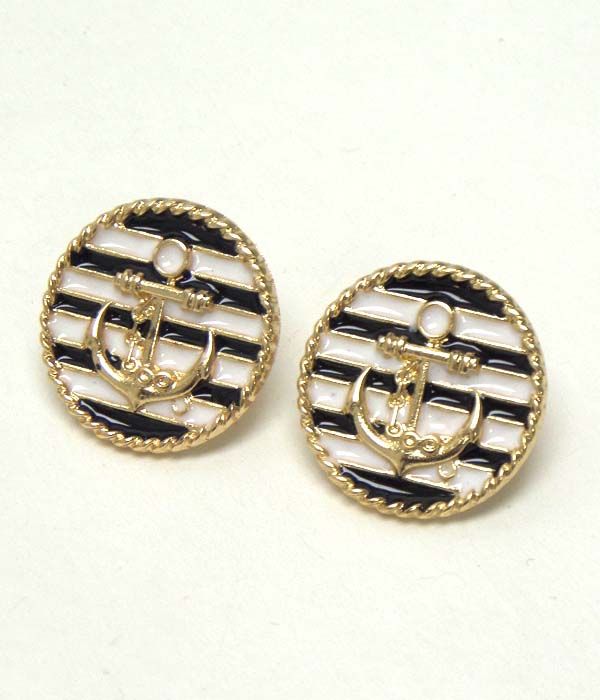 Epoxy stripe anchor button earrng