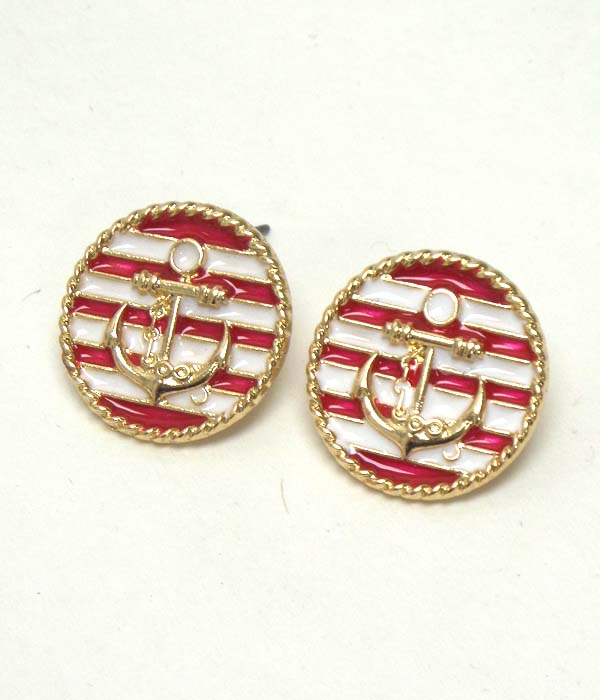 Epoxy stripe anchor button earrng