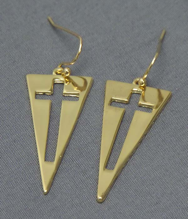 Cross cut triangle drop earring