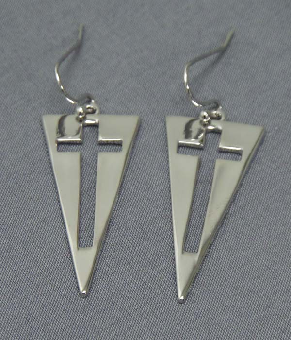 Cross cut triangle drop earring