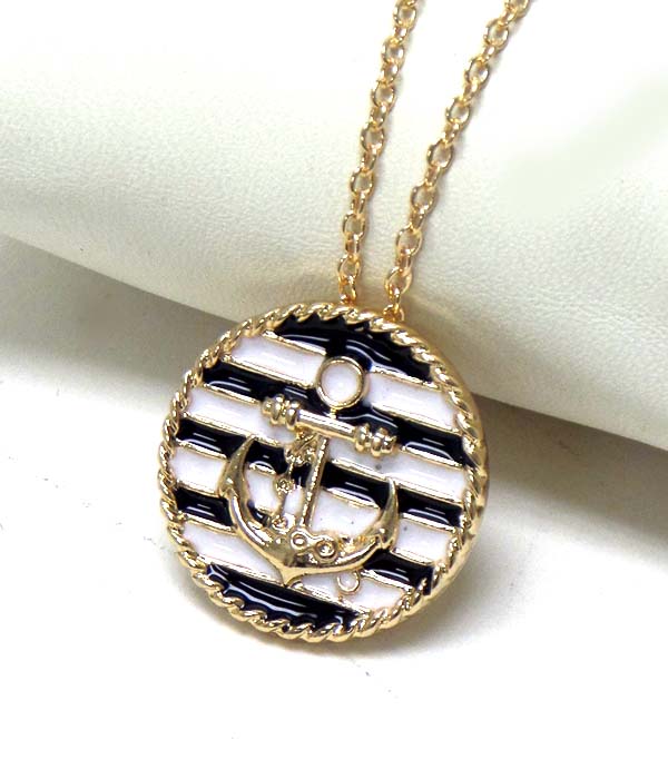 Epoxy stripe anchor disk necklace