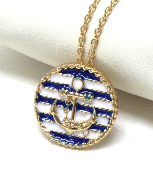 Epoxy stripe anchor disk necklace