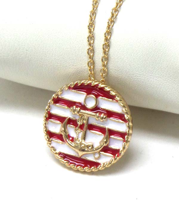 Epoxy stripe anchor disk necklace