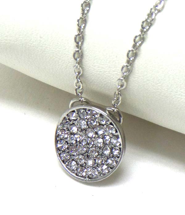 Crystal pave disk pendant necklace