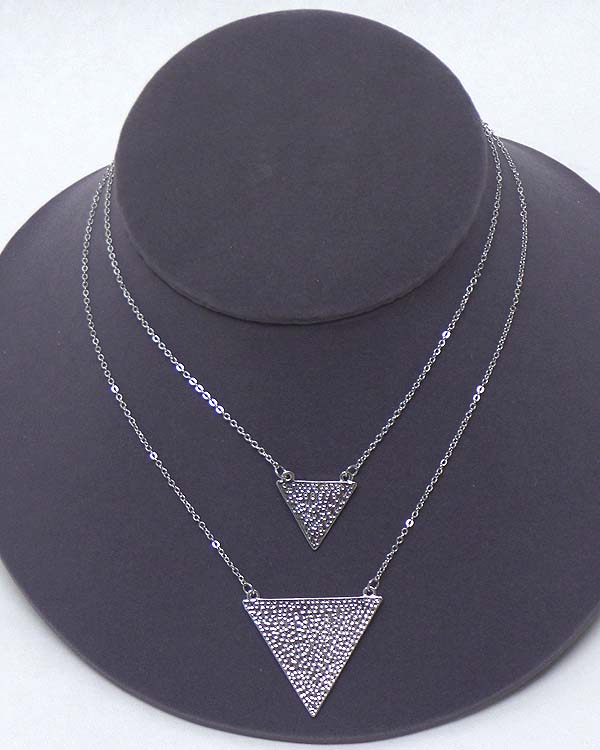 Double textured metal triangle necklace