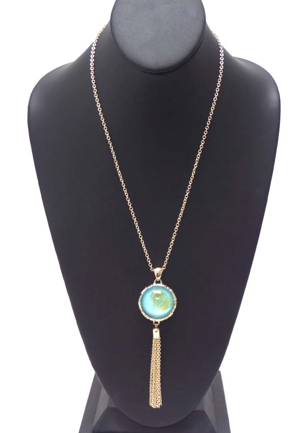 Glass ball and tassel drop long necklace