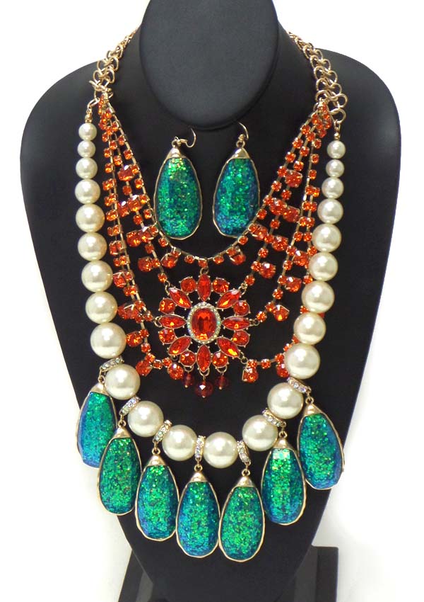 Boutique luxury pearl and crytal statement necklace earring set