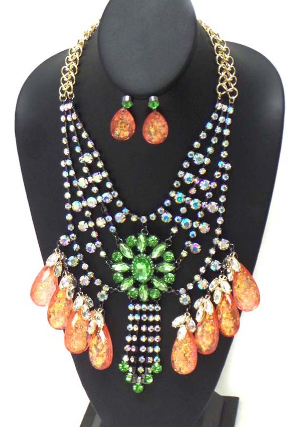Boutique luxury crytal statement necklace earring set