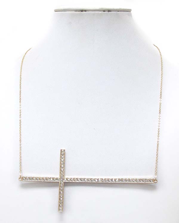 Premier electro plating crystal large side cross necklace