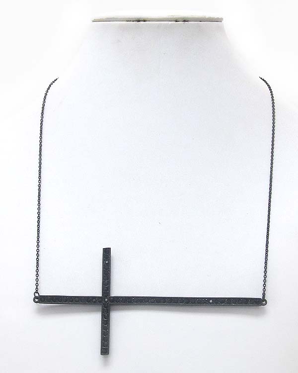 Premier electro plating crystal large side cross necklace