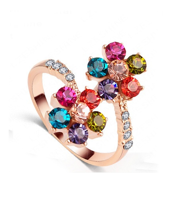 Double crystal flower ring