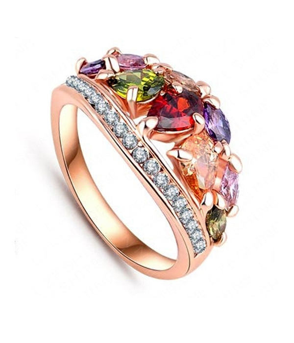 Multi shape crystal mix ring