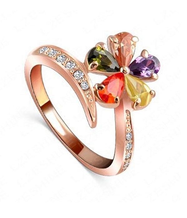 Single flower crystal ring