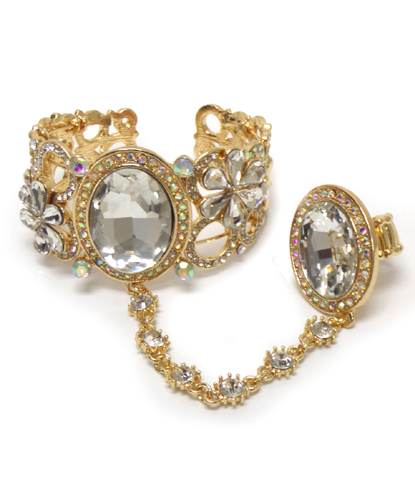 Facet glass and crystal slave ring and bracelet set