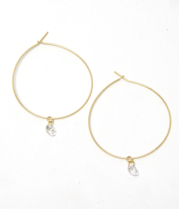 Cubic zirconia stone drop hoop hook earrings 