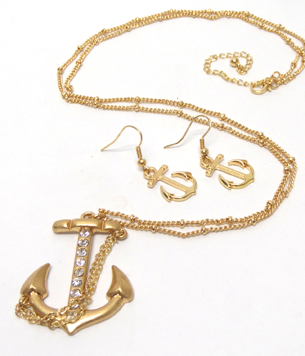 Metal anchor pendant chain necklace set 